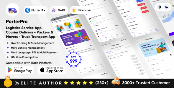 PorterPro – Logistics Service App – Courier – Packers  Movers – Truck Transport Complete Solution