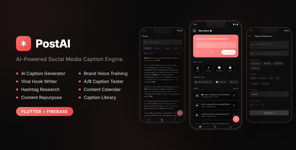 PostAI – AI Social Media Caption Generator  Content Creator Flutter App (Android  iOS)