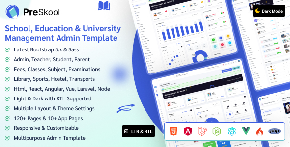PreSkool – School Management  Education Admin Dashboard Template (Nextjs, Laravel, React, Vue)