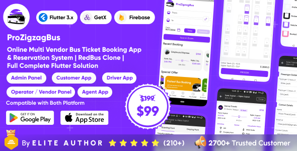 ProZigzagBus : Online Multi Vendor Bus Ticket Booking App  Reservation System Flutter Solution