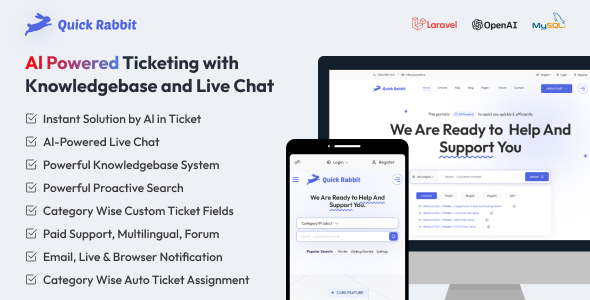 Quick Rabbit – AI Powered Support Ticketing with Knowledgebase and Live Chat