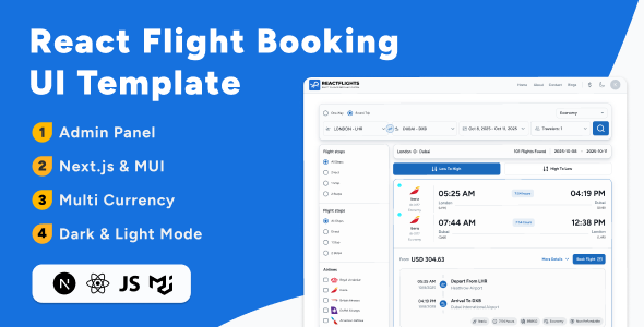 Reactflights – Next.js Flight Booking UI Template with Admin Dashboard