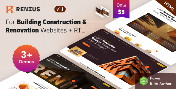 Renius – Building Construction  Renovation Company HTML Template