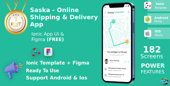 Shipping  Delivery App | UI Kit | Ionic | Figma FREE | Life Time Update | Saska