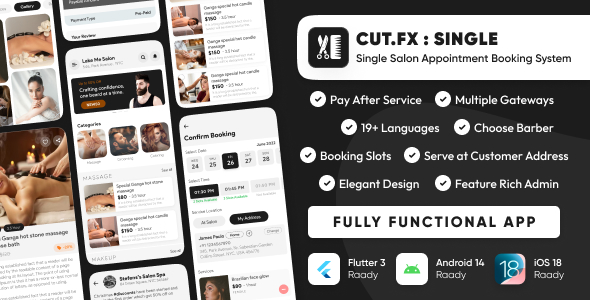 Single Cutfx : Salon Appointment Booking System with Salon Admin  Mobile App | Laravel  Flutter