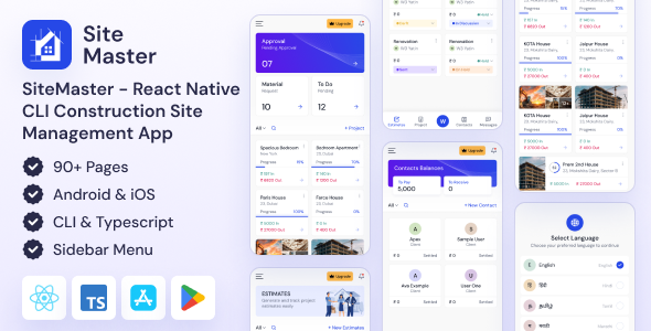 SiteMaster – React Native CLI Construction Management App Template