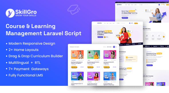SkillGro LMS – Course  Learning Management System Laravel Script