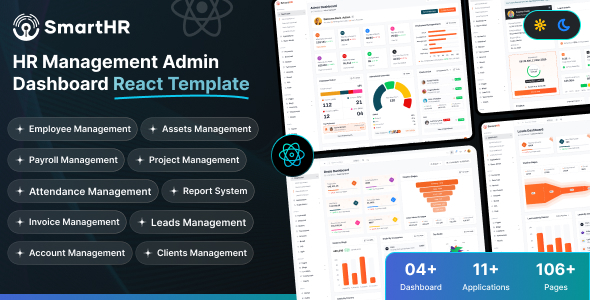 SmartHR – React 19+  Html HRMS, Payroll, CRM and HR Project Management Admin Dashboard Template