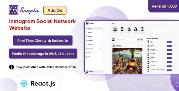 Snapta Web – React Instagram Like Website | Social Network Website (NextJS)