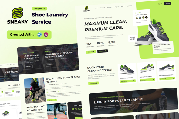 Sneaky – Shoe Laundry Service Elementor Template Kit