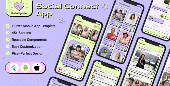 SocialSparks – Social Connect Flutter Mobile App Template | Android  iOS UI Kit