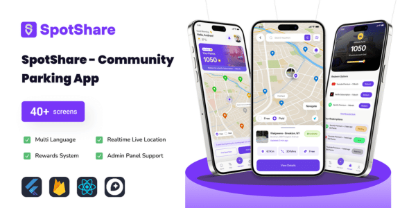 SpotShare – Nearby Parking Spot Finder Flutter App | Firebase | NextJS Admin Panel | MultiLang