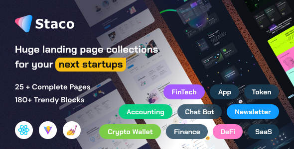 Staco – SaaS Startup Business React Landing Page Template