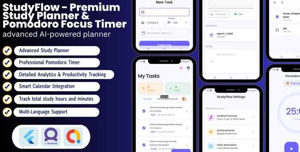 StudyFlow – AI Premium Study Planner  Pomodoro Focus Timer
