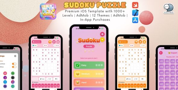 Sudoku Puzzle – Premium iOS Template with 1000+ Levels | AdMob | 12 Themes | AdMob | In-App Purchase