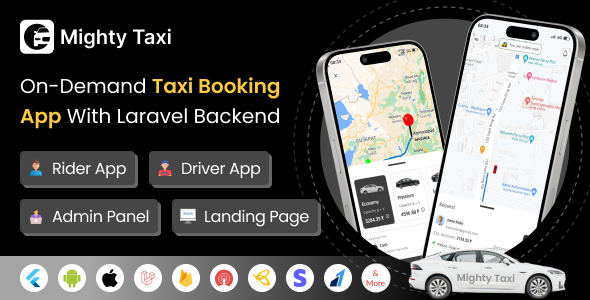 Taxi – Flutter Online Taxi Booking Full Solution with Bidding | User | Driver | Admin Laravel Panel