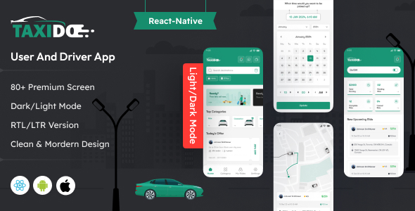 Taxido – React Native Taxi App | Rider + Driver App UI KIT