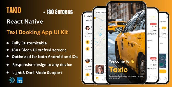 Taxio – Online Cab  Taxi Booking React Native CLI App Ui Kit