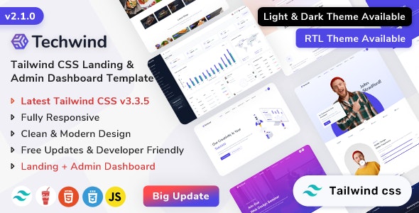 Techwind – Tailwind CSS Multipurpose App, Saas  Software Landing  Admin Dashboard Template