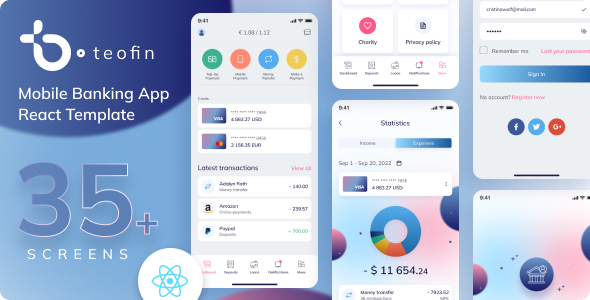 Teofin – React Mobile Banking App | PWA