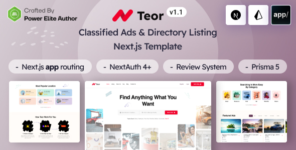Teor – React Nextjs 14+ Classified Ads  Directory Listing Script