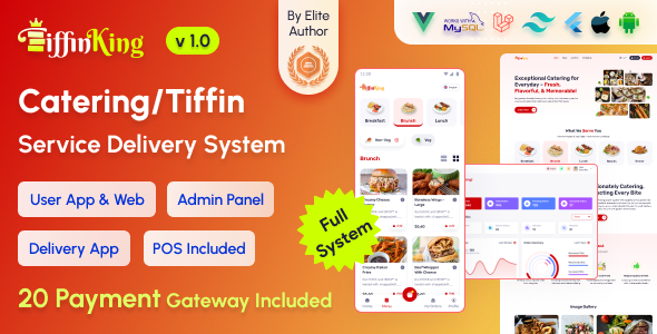 TiffinKing – Catering/Tiffin Food Ordering System with Admin Panel  Delivery Man App | POS
