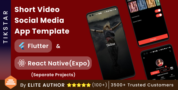 TikStar – Short Video Social Media App UI Template (Flutter  React Native Expo)