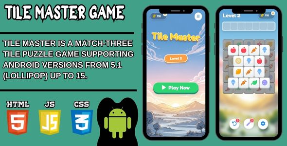 Tile Master: Match 3 Web Game (HTML5/CSS/JS) – Clean  Performance Optimized