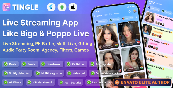 Tingle: Live streaming, PK battle, Audio room, Games, Agency source code, Poppo clone, Android  iOS