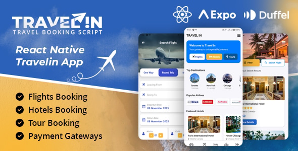 Travelin – Air Tickets, Tours  Hotel Booking React Native App
