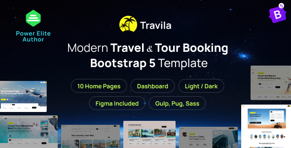 Travila – Modern Travel  Tour Booking HTML Template + RTL + Dashboard