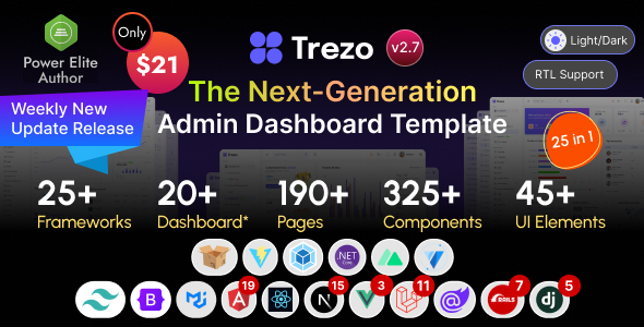 Trezo – Tailwind, Material, Bootstrap, React, Angular, Vue, Laravel  .NET Admin Dashboard Template