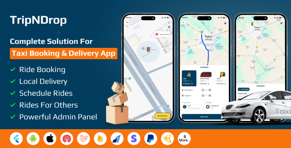 TripNDrop – Taxi  Delivery Booking App with Driver, Rider  Admin Panel