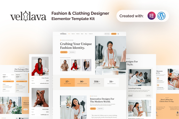 Vellava – Fashion  Clothing Designer Elementor Template Kit