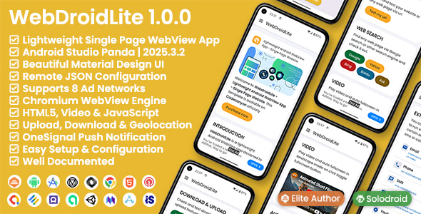WebDroidLite – Lightweight Android WebView App – Single Page Website