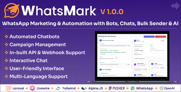 WhatsMark: WhatsApp Marketing And Automation Platform with Bots, Chats, Bulk Sender  AI