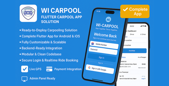 WI-Carpool – Modern Car Pooling Flutter Complete App