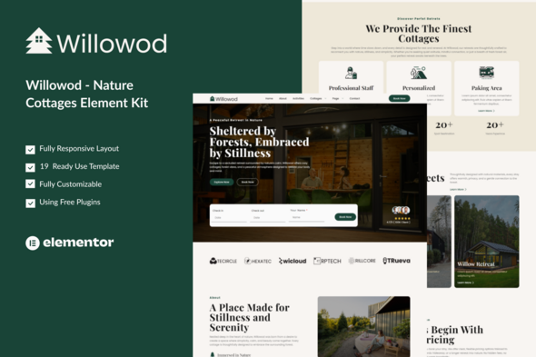 Willowod – Nature Cottages Elementor Template Kit