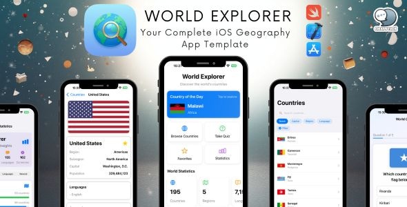 World Explorer – Complete iOS App Template | SwiftUI | In-App Purchase | Quiz Game | Geography