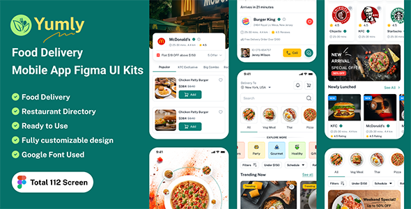 Yumly – Food Delivery Mobile App Figma UI Kits