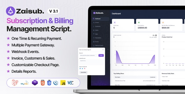 Zaisub – Subscription  Billing Management Laravel Script.