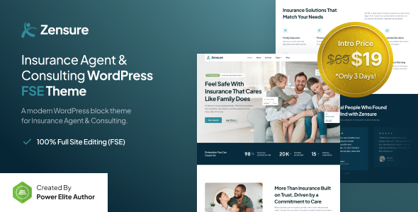 Zensure – Insurance Agent  Consulting FSE WordPress Theme