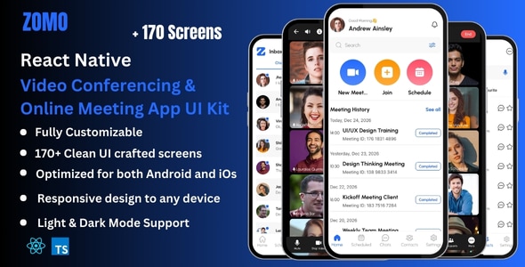 Zomo Pro – Video Conferencing  Online Meeting React Native CLI App UI Kit