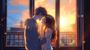couple kissing ante window wallpaper – animewallpaper