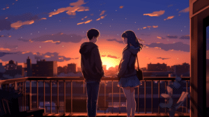 couple standing on balcony wallpaper – animewallpaper
