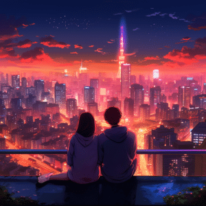 couple watch neon tokyo skyline wallpaper – animewallpaper