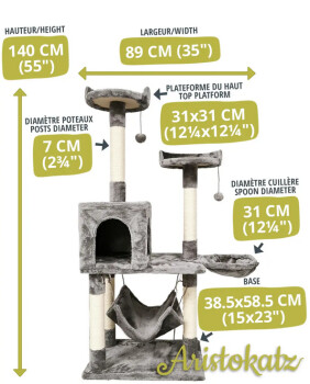 Arbre a chat gris à trois niveaux 55'' - Aristokatz