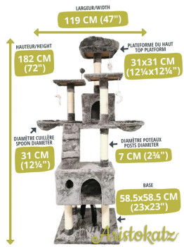 Arbre a chat gris à cinq niveaux 72'' - Aristokatz