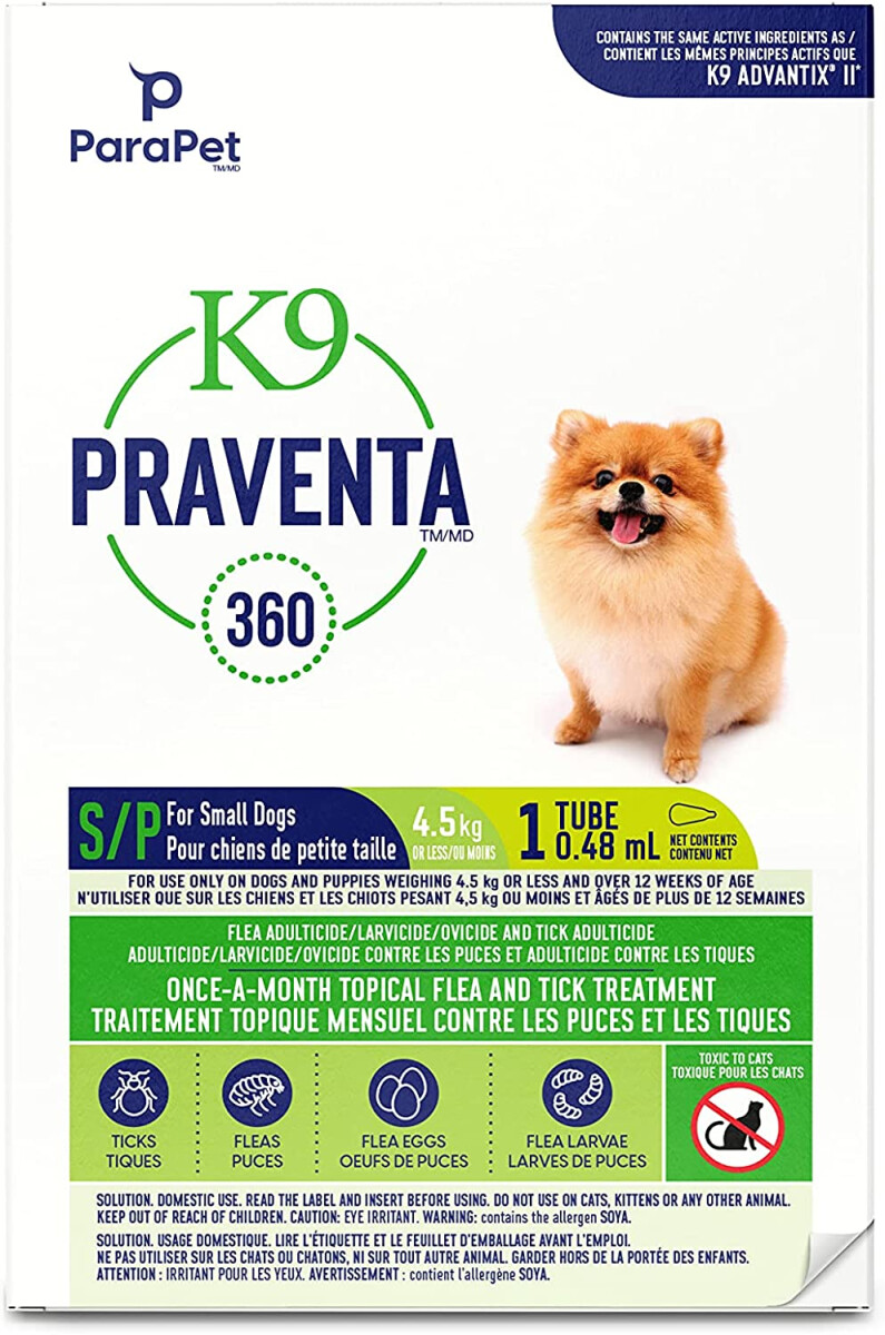 Ps980 - Gouttes anti-puces et tiques K9 Praventa 360 pour chiens de 4.5 kg et moins - ParaPet