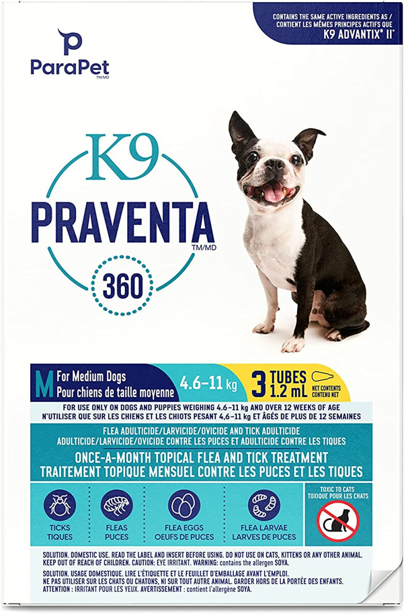 Ps982 - Gouttes anti-puces et tiques K9 Praventa 360 pour chiens de 4.6 kg à 11 kg - ParaPet
